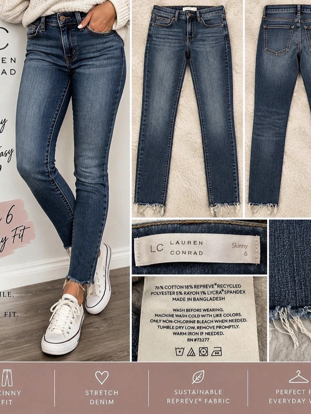 LC Lauren Conrad Skinny Jeans Raw Frayed Hem – Size 6